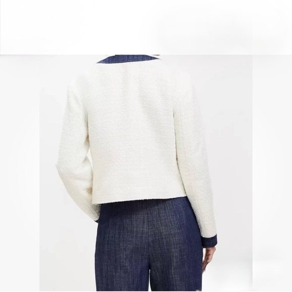 Loft Denim & Tweed Suit Set Lady Jacket M & Pants 8 EUC - Picture 3 of 8